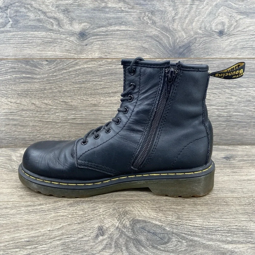Dr Doc Martens Youth Boots Size 3 Black Ankle‎ Lace Up Side Zip